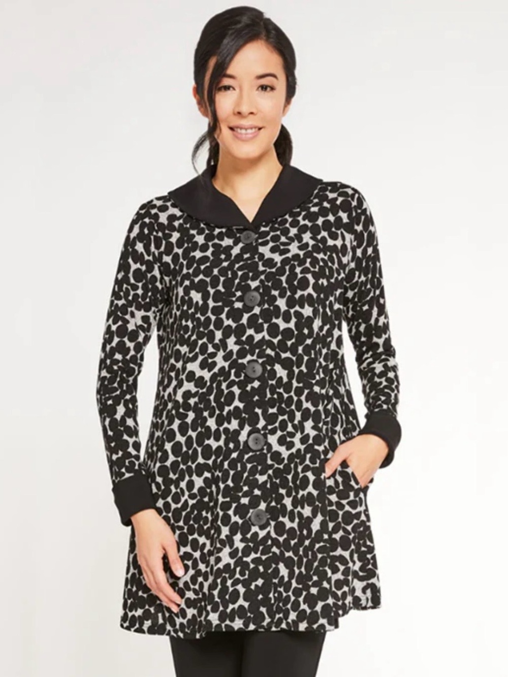 Sympli Black and White On The Dot Swing Coat - Size: 16